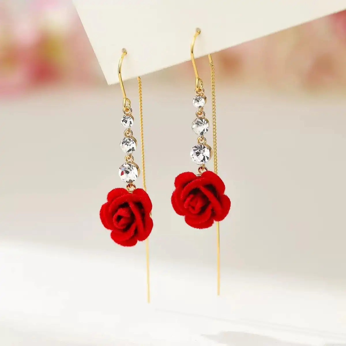 Red Rose Threader Earrings
