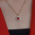 Red Round Crewneck Rose Collarbone Pendant Necklace