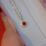 Red Round Crewneck Rose Collarbone Pendant Necklace