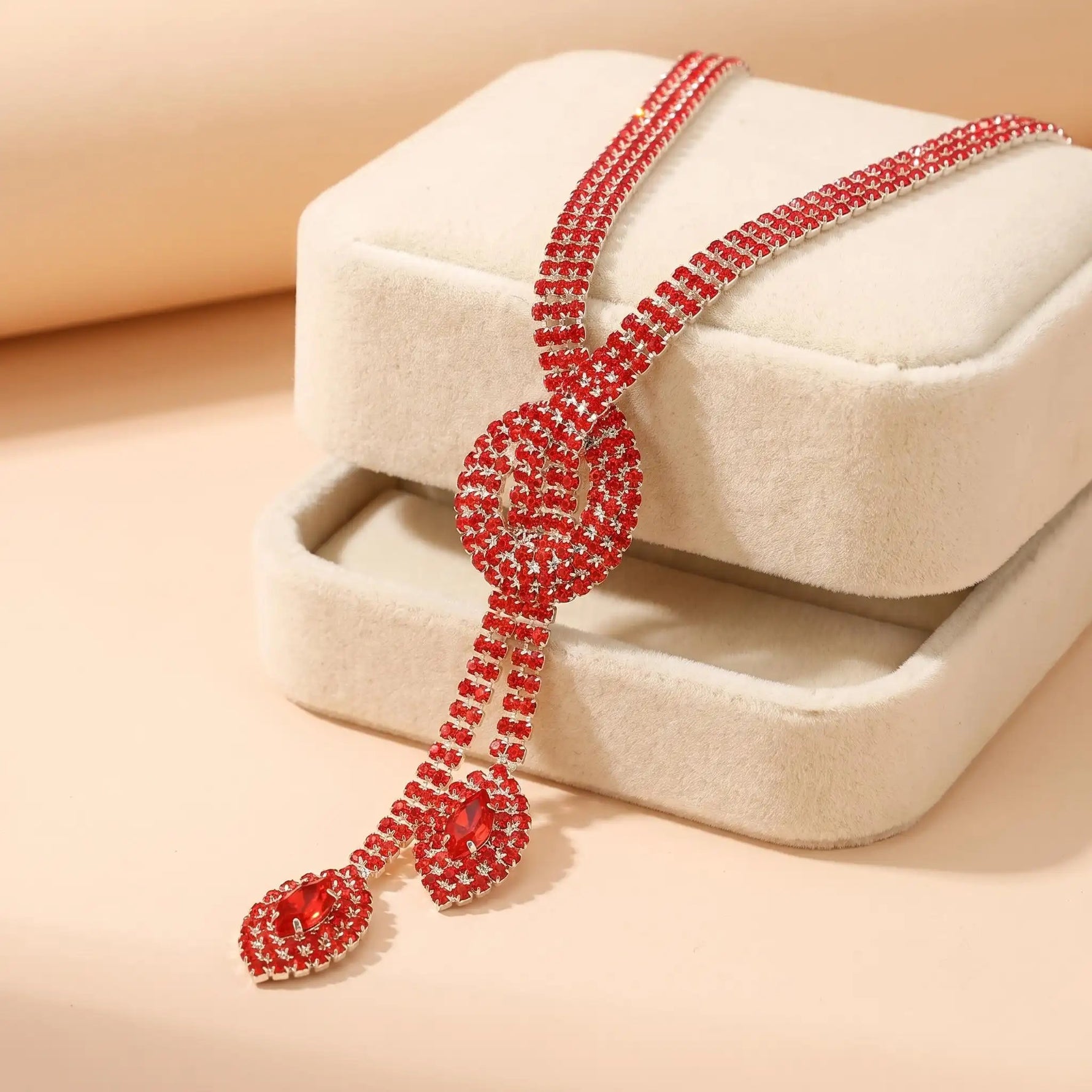 Red Ruby Color Crystal Teardrop Jewelry Set