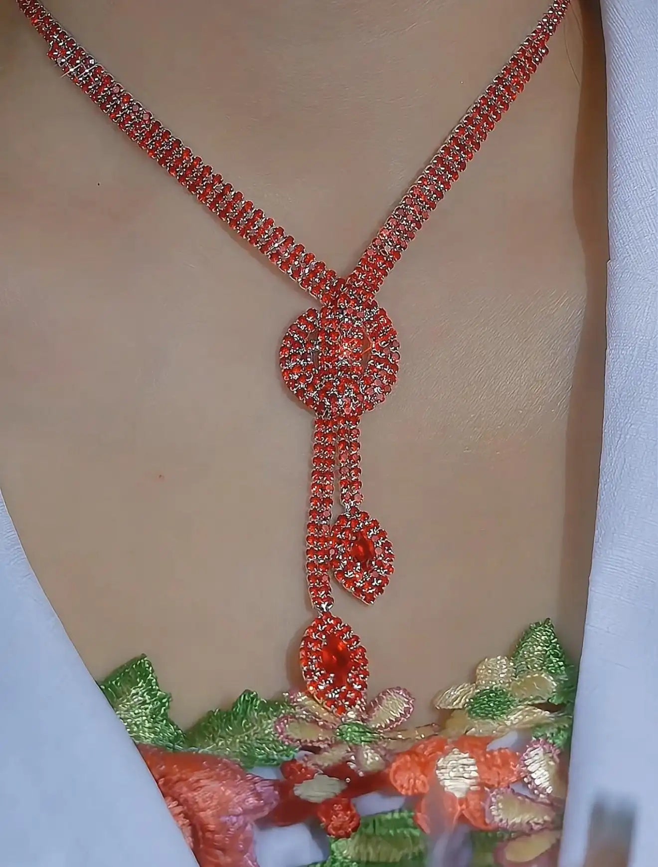 Red Ruby Color Crystal Teardrop Jewelry Set