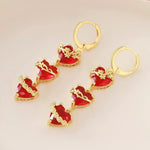 Red Sacred Heart Thorn Rose Drop Earrings