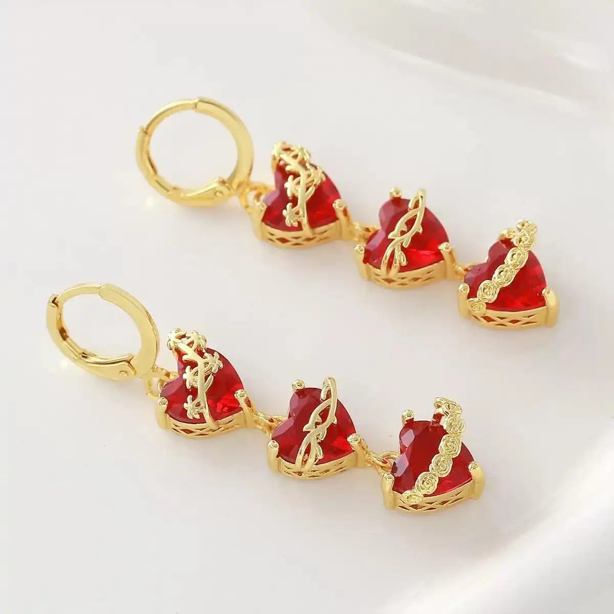 Red Sacred Heart Thorn Rose Drop Earrings