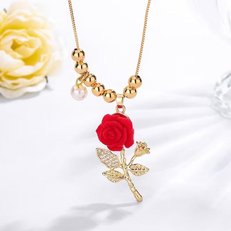 Red Stem Rose Pendant Necklace