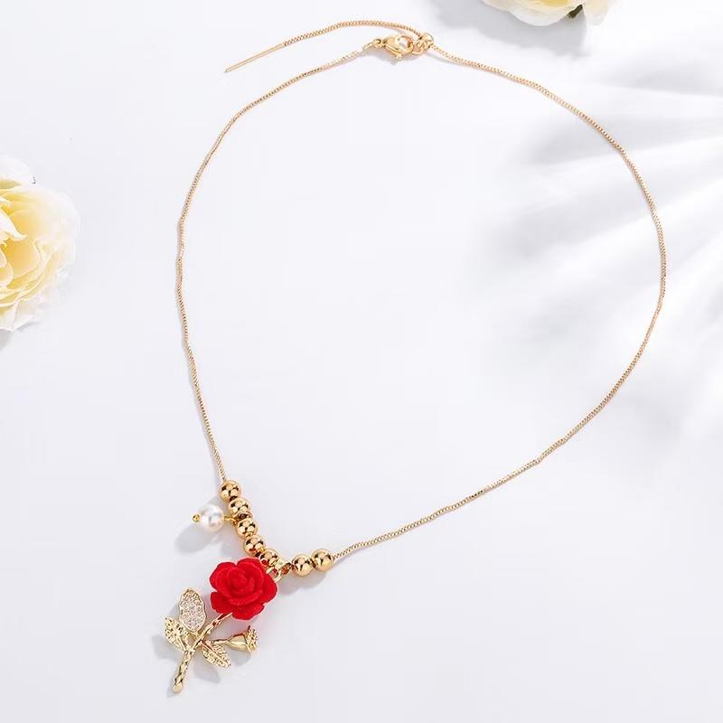 Red Stem Rose Pendant Necklace