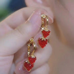 Red Strawberry Heart Front Back Stud Earrings