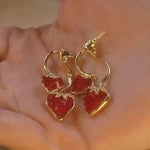 Red Strawberry Heart Front Back Stud Earrings