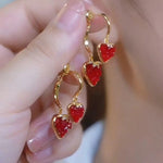 Red Strawberry Heart Front Back Stud Earrings