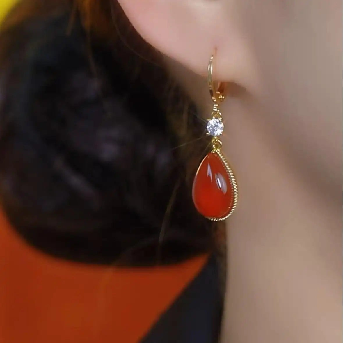 Red Teardrop Drop Earrings