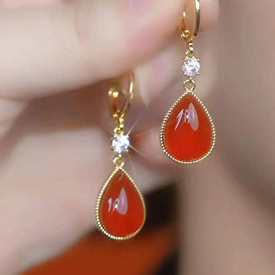 Red Teardrop Drop Earrings