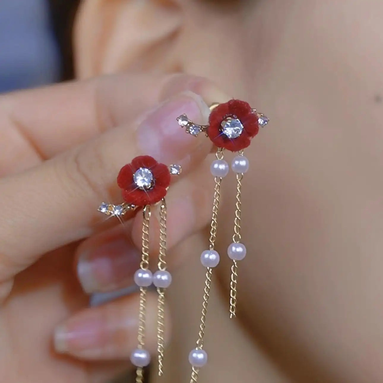 Red Velvet Bow Stud Earrings