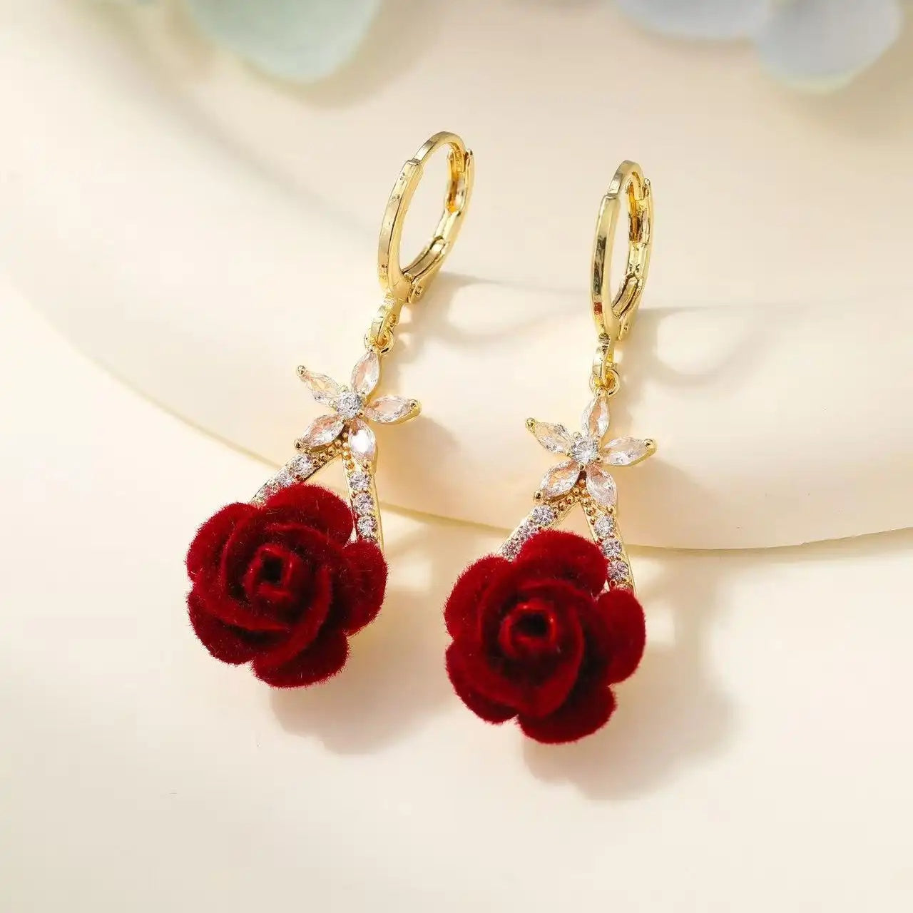 Red Velvet Rose Crystal Earrings