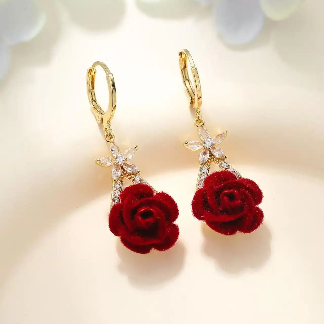 Red Velvet Rose Crystal Earrings