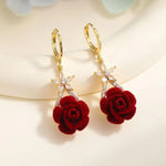 Red Velvet Rose Crystal Earrings