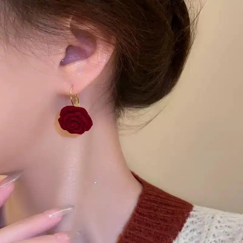 Red Velvet Vintage Floral Beaded Earrings