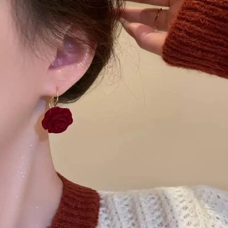 Red Velvet Vintage Floral Beaded Earrings