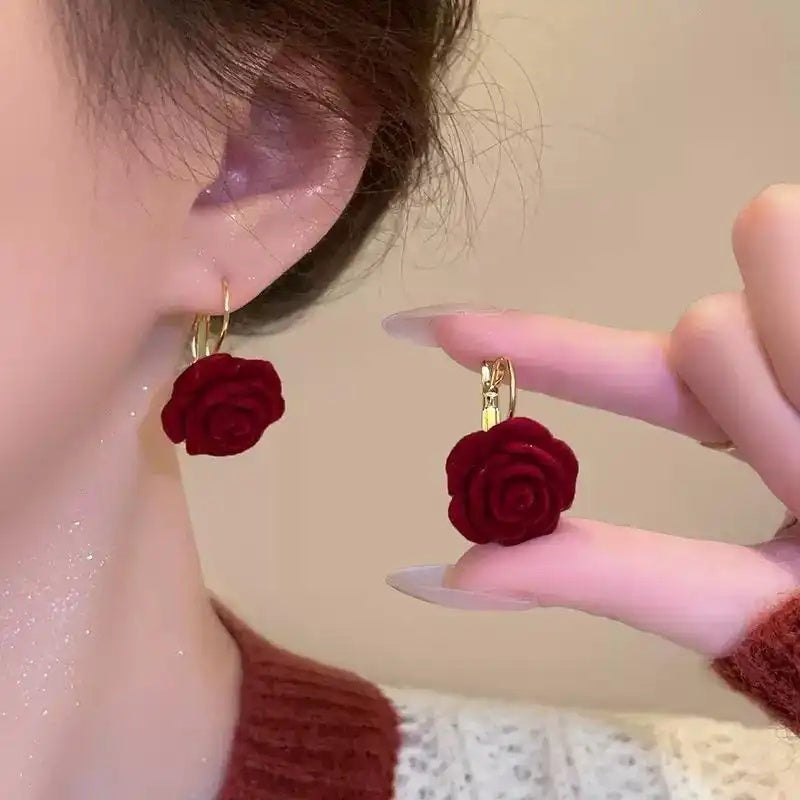 Red Velvet Vintage Floral Beaded Earrings