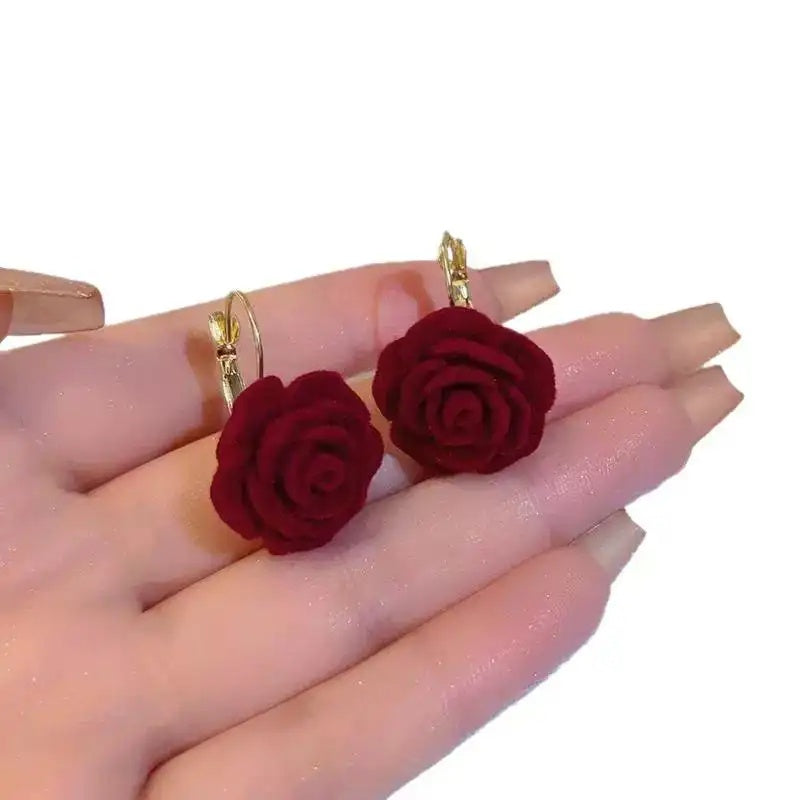 Red Velvet Vintage Floral Beaded Earrings