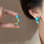 Retro C-Shaped Blue Turquoise Ethnic Earrings