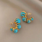 Retro C-Shaped Blue Turquoise Ethnic Earrings