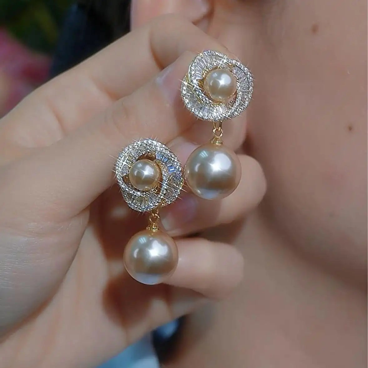 Retro Coffee Color Bead Stud Earrings