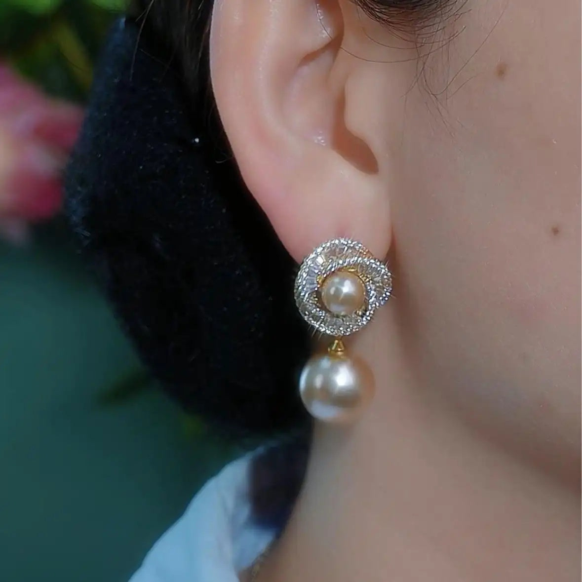 Retro Coffee Color Bead Stud Earrings