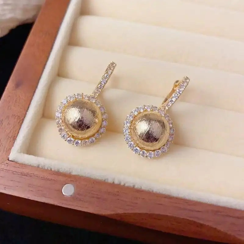 Retro Crystal Metal Round Ear Hoop Earrings
