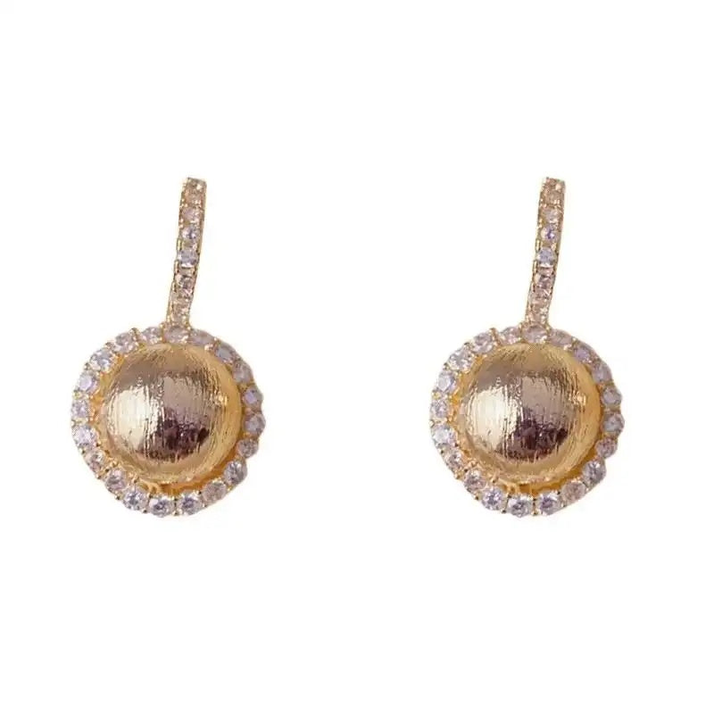 Retro Crystal Metal Round Ear Hoop Earrings