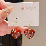 Retro Dripping Oil Diamond Heart Stud Earrings