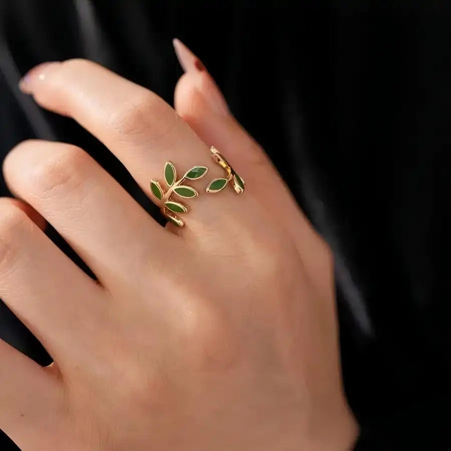 Retro Dripping Oil Leaf Open Ring