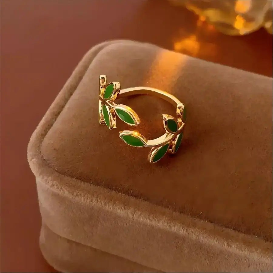 Retro Dripping Oil Leaf Open Ring