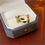 Retro Dripping Oil Leaf Open Ring