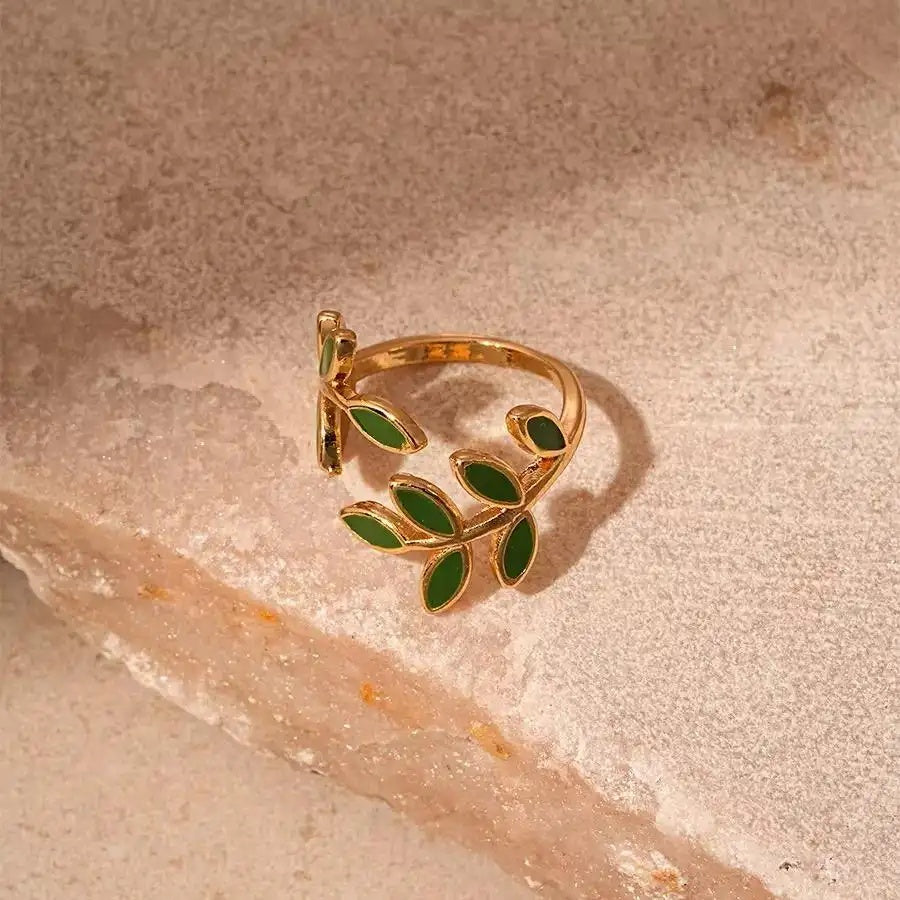 Retro Dripping Oil Leaf Open Ring