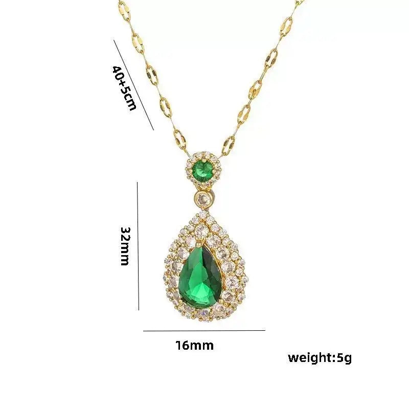 Retro Emerald Green Crystal Necklace