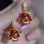 Retro French Camellia Rose Flower Stud Earrings
