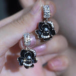 Retro French Camellia Rose Flower Stud Earrings