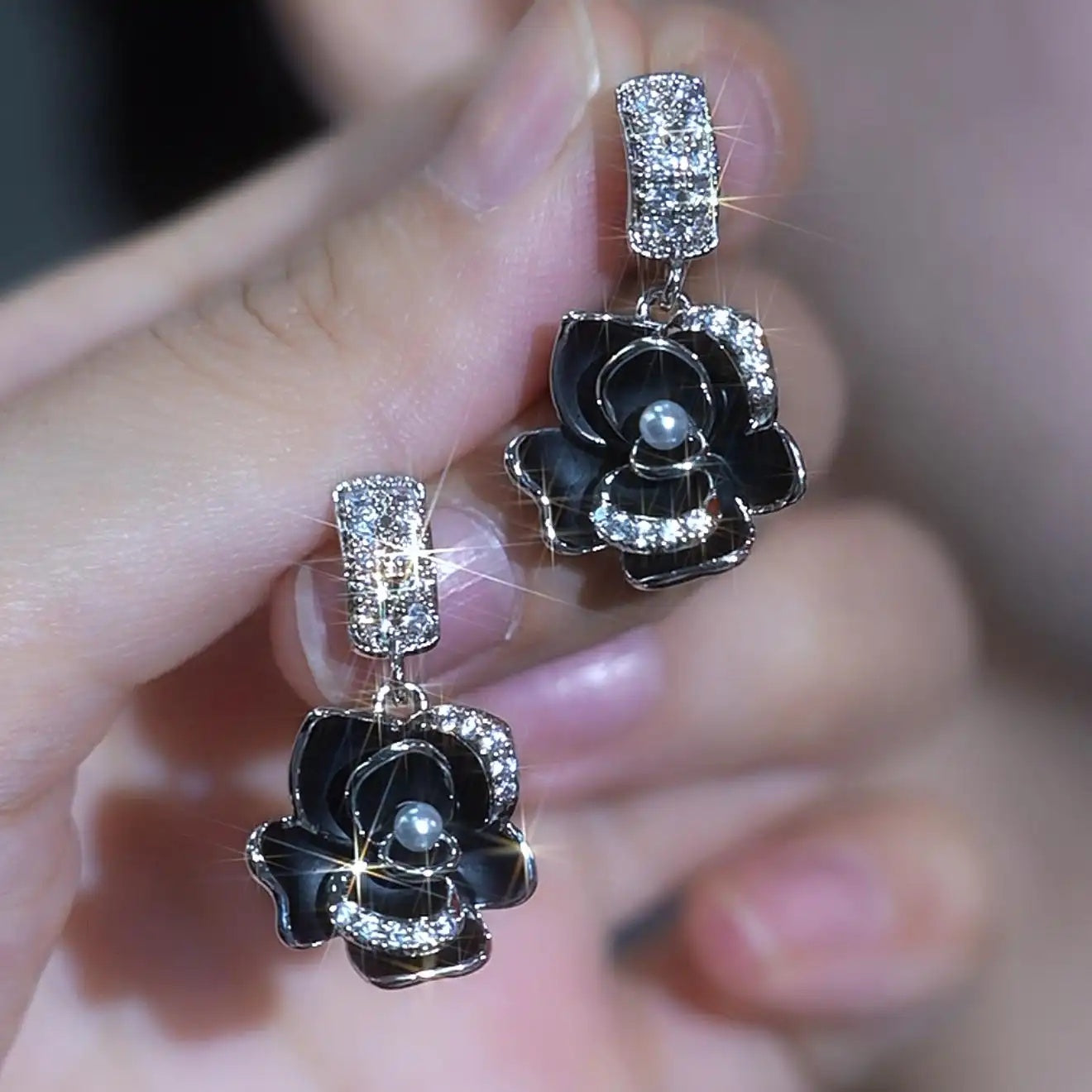 Retro French Camellia Rose Flower Stud Earrings