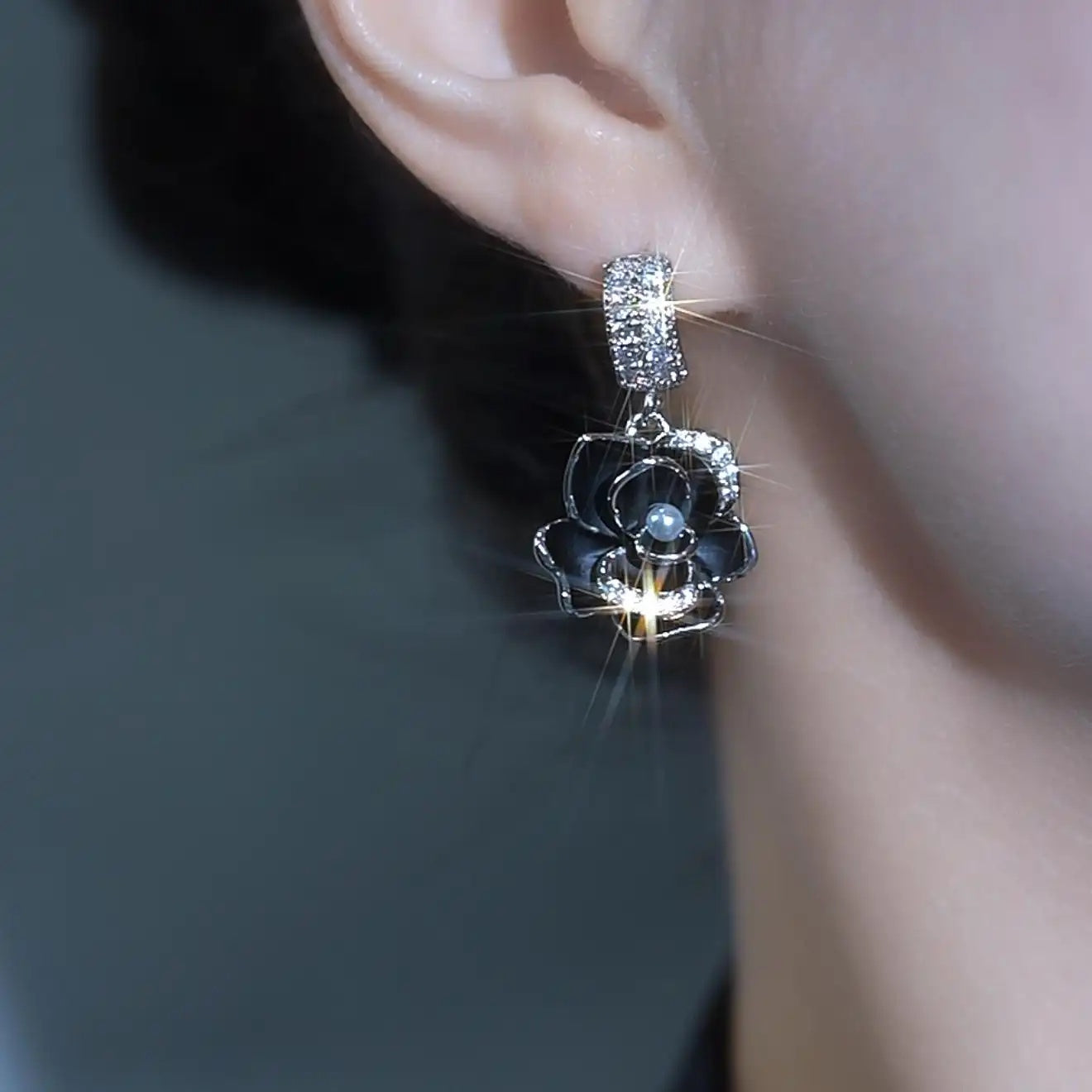 Retro French Camellia Rose Flower Stud Earrings