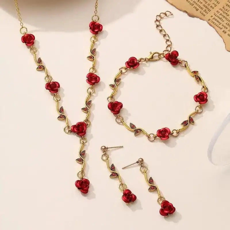 Retro French Rose Flower Jewelry Set