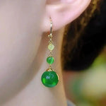 Retro Green Teardrop Tassel Drop Earrings