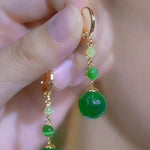 Retro Green Teardrop Tassel Drop Earrings