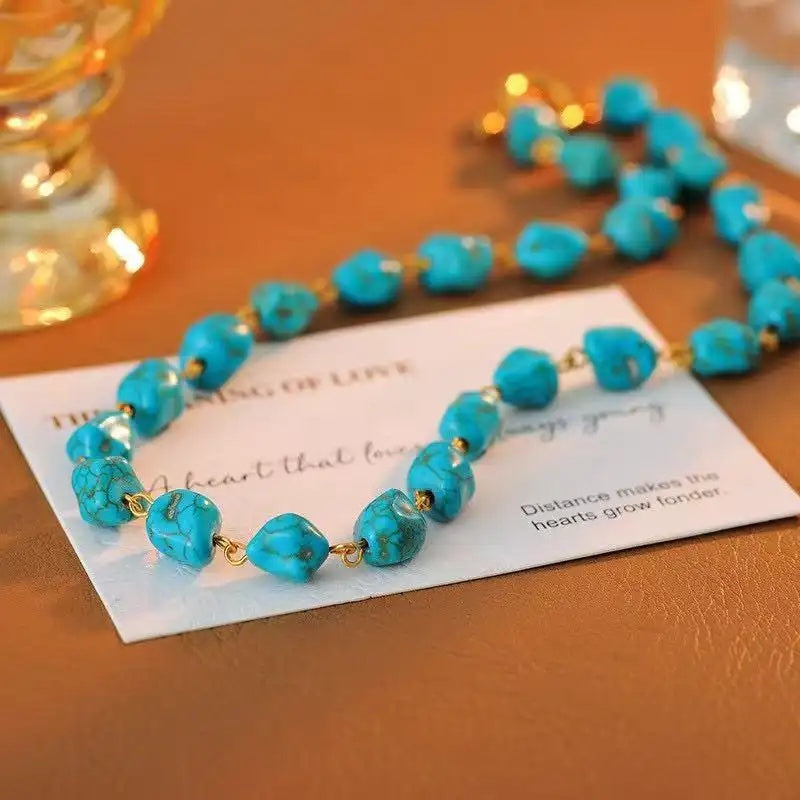 Retro Irregular Pattern Stone and Necklace