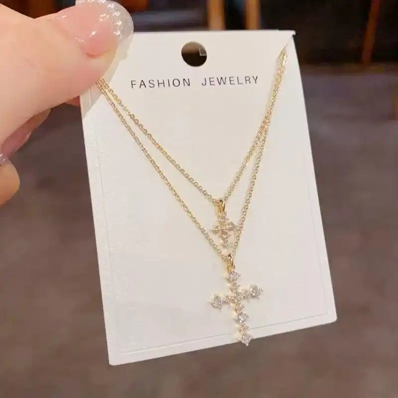 Retro Layered Crystal Necklace