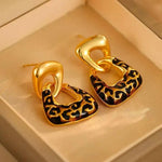 Retro Metal Geometric Leopard Print Drop Earrings
