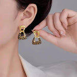 Retro Metal Geometric Leopard Print Drop Earrings