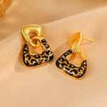 Retro Metal Geometric Leopard Print Drop Earrings