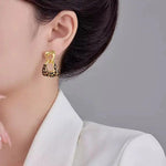 Retro Metal Geometric Leopard Print Drop Earrings
