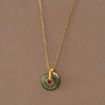 Retro Painted Daisy Pattern Circle Necklace