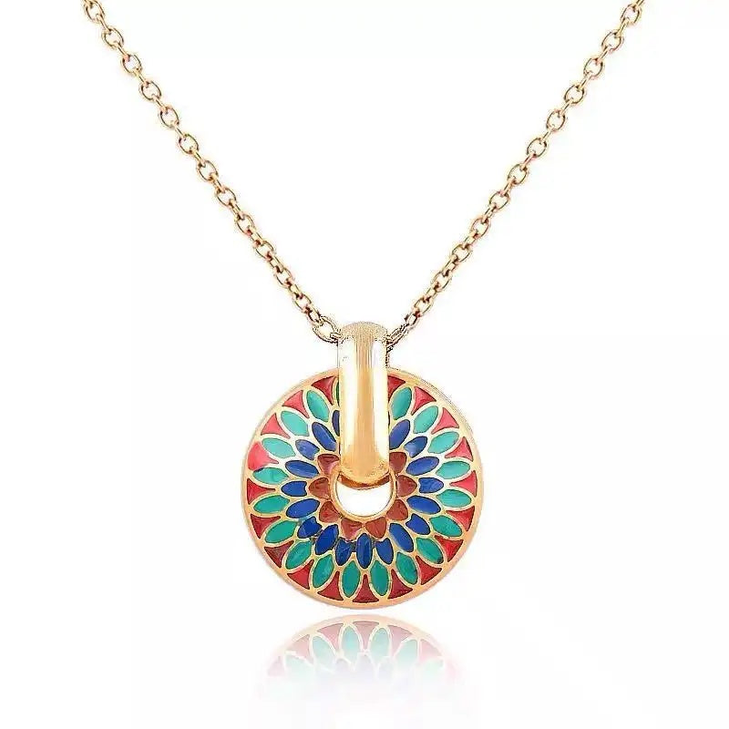 Retro Painted Daisy Pattern Circle Necklace