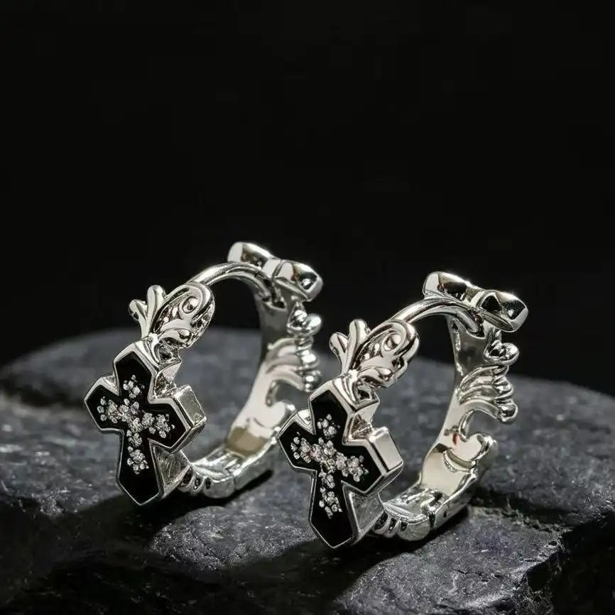 Retro Pattern Circle Cross Hip Hoop Earrings